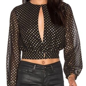 REVOLVE Black and Gold Cut Out Blouse